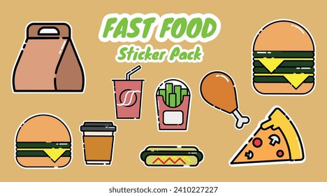 Conjunto ilustrado de pegatinas de concepto de colección de alimentos vectores planos aislados en blanco