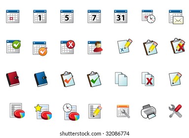 Illustrated collection of various calendar and page icons