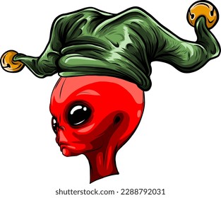 Illustrated color drawing of an alien gray head, face, bust. Vector hand draw design