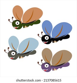 Illustrated colorful bee clipart on white background