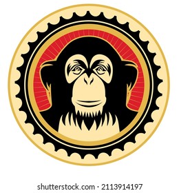 Illustrated colorful coat of arms with ape Vector illustration.