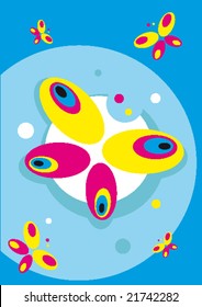 illustrated colourful butterflys on a blue background