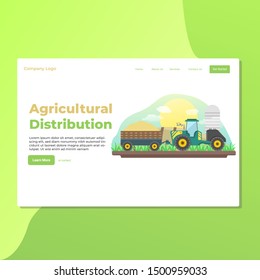 
an illustrated concept for landing page design: agricultural products, tractors, land, silos