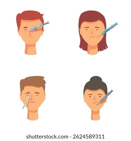Illustrated concept of vaccine administration in healthcare settings with diverse men and women receiving preventive care through immunization injection. Vector illustration in cartoon style