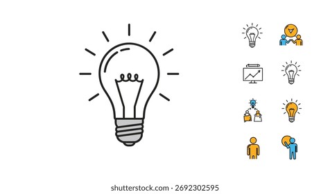 An illustrated conceptual overview of generating and developing innovative ideas through collaborative effort and problem-solving.