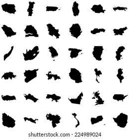 An Illustrated Country Outlines on White Background