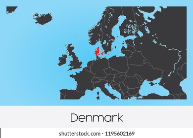 An Illustrated Country Shape of Denmark