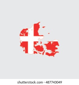 Illustrated Country Shape with the Flag inside of Denmark