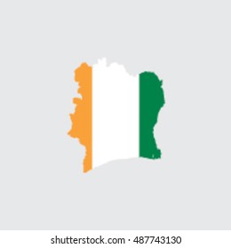 Illustrated Country Shape with the Flag inside of  Cote Divoire
