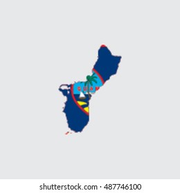 Illustrated Country Shape with the Flag inside of  Guam