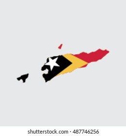 Illustrated Country Shape with the Flag inside of East Timor