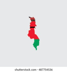 Illustrated Country Shape with the Flag inside of  Malawi