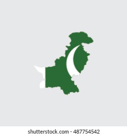 Illustrated Country Shape with the Flag inside of Pakistan
