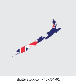 Illustrated Country Shape with the Flag inside of  New Zealand