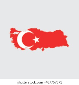 Illustrated Country Shape with the Flag inside of  Turkey