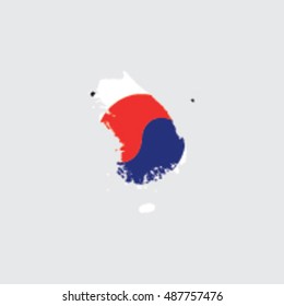 Illustrated Country Shape with the Flag inside of  South Korea