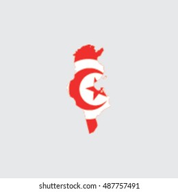 Illustrated Country Shape with the Flag inside of  Tunisia