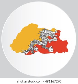 Illustrated Country Shape with the Flag inside of Bhutan