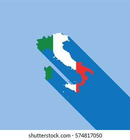 Illustrated Country Shape with the Flag inside of Italy