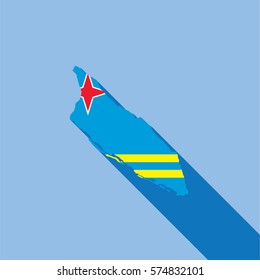 Illustrated Country Shape with the Flag inside of Aruba
