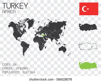 Illustrated Country Shape with the Flag inside of Turkey