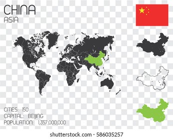 Illustrated Country Shape with the Flag inside of China