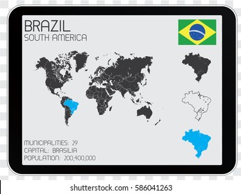 Illustrated Country Shape with the Flag inside of Brazil