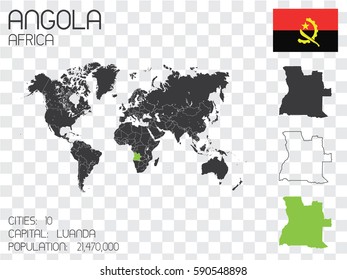 Illustrated Country Shape with the Flag inside of Angola