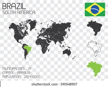 Illustrated Country Shape with the Flag inside of Brazil
