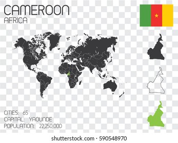 Illustrated Country Shape with the Flag inside of Cameroon