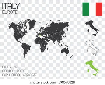 Illustrated Country Shape with the Flag inside of Italy