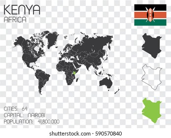 Illustrated Country Shape with the Flag inside of Kenya