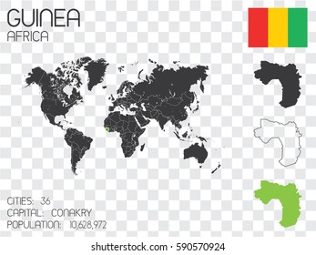 Illustrated Country Shape with the Flag inside of Guinea