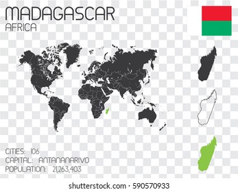 Illustrated Country Shape with the Flag inside of Madagascar