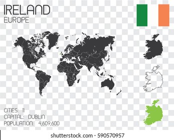 Illustrated Country Shape with the Flag inside of Ireland