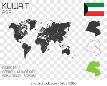 Illustrated Country Shape with the Flag inside of Kuwait