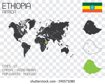 Illustrated Country Shape with the Flag inside of Ethiopia