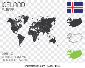 Illustrated Country Shape with the Flag inside of Iceland