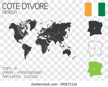 Illustrated Country Shape with the Flag inside of Cote Divoire