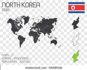 Illustrated Country Shape with the Flag inside of North Korea