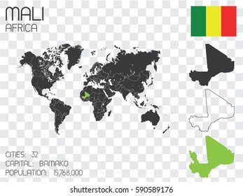 Illustrated Country Shape with the Flag inside of Mali