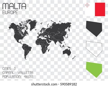 Illustrated Country Shape with the Flag inside of Malta