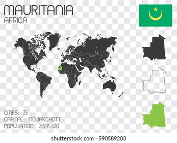 Illustrated Country Shape with the Flag inside of Mauritania