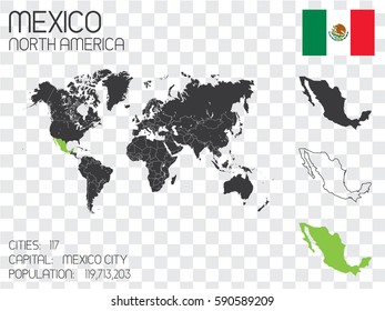 Illustrated Country Shape with the Flag inside of Mexico