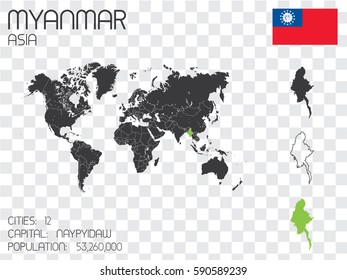 Illustrated Country Shape with the Flag inside of Myanmar