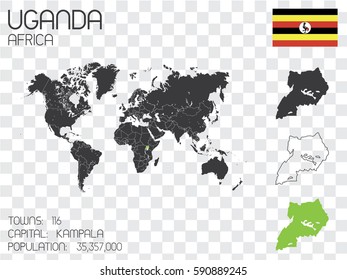 Illustrated Country Shape with the Flag inside of Uganda