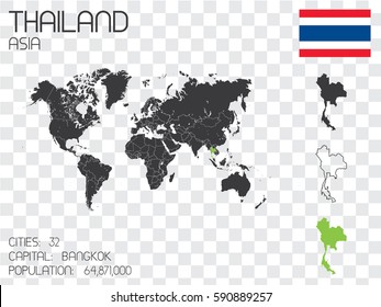 Illustrated Country Shape with the Flag inside of Thailand