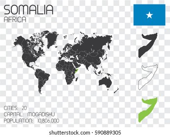 Illustrated Country Shape with the Flag inside of Somalia