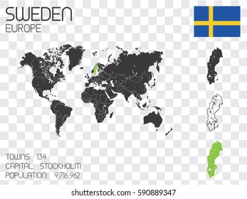 Illustrated Country Shape with the Flag inside of Sweden