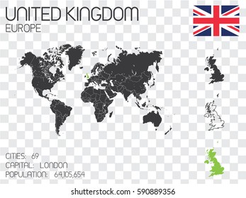 Illustrated Country Shape with the Flag inside of United Kingdom